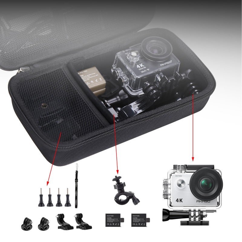 Aproca Case Compatible with AKASO EK7000 4K30FPS 20MP WiFi Action Camera, Portable Storage Bag for Camera Accessories -Black (Case Only) - Image 3